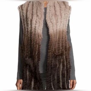 Love Token Ombre Brown Rabbit Fur Long Line Vest Size Small